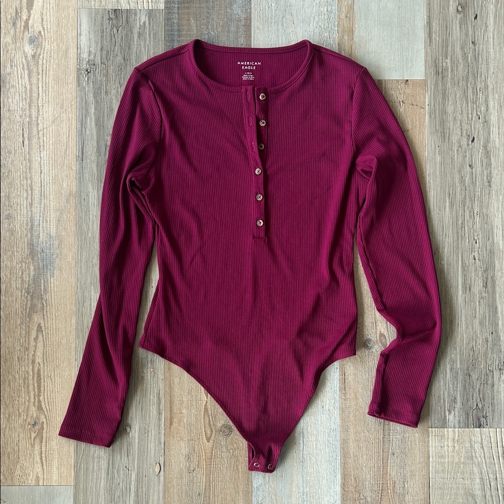 American Eagle Outfitters Burgundy Button-Up Bodysuit